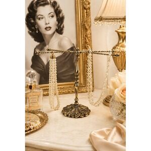 Vintage Hollywood Regency Style Jewelry Stand Brass Tone Vanity Display Coquette